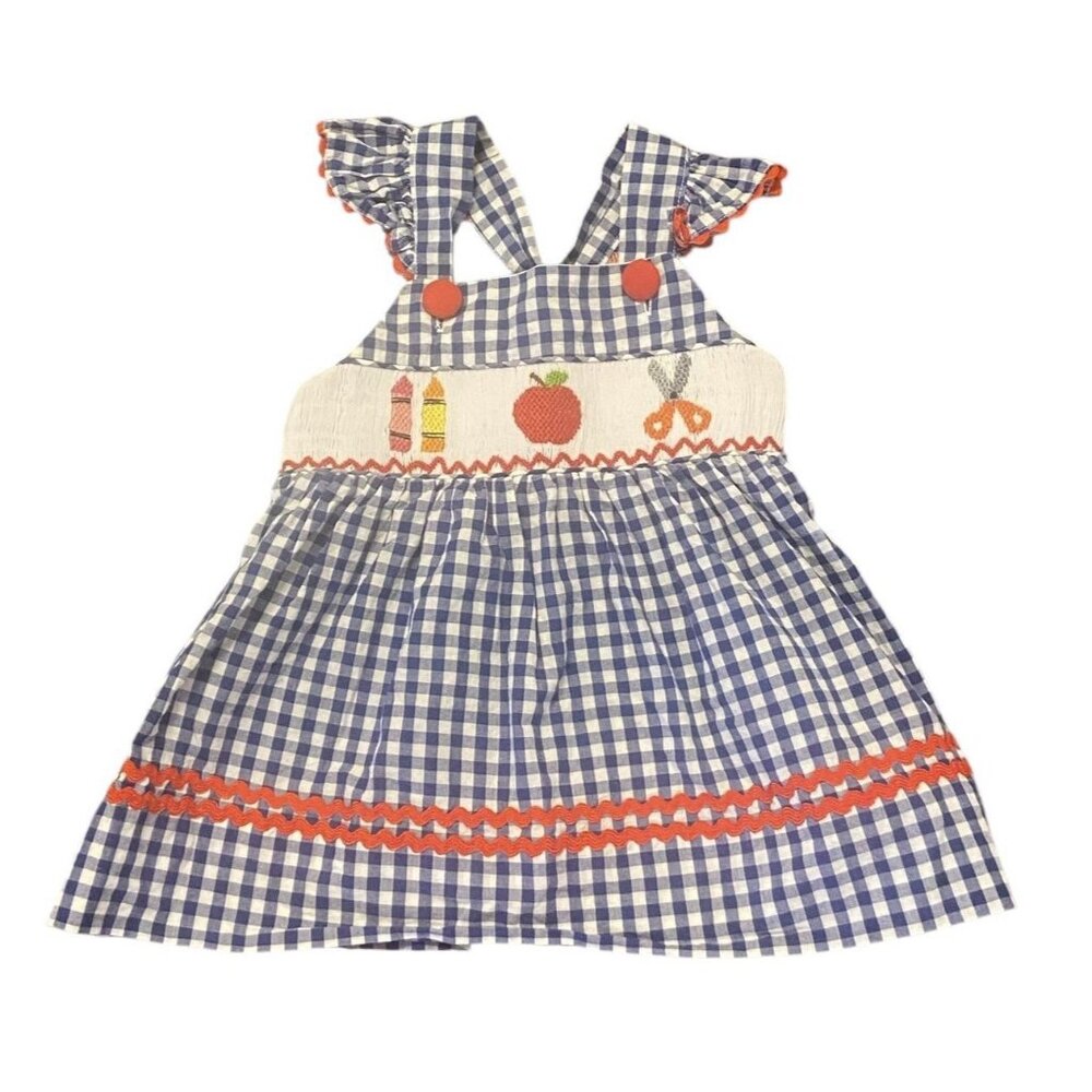 The Smocking Bug Girls Blue‎ White Red Check Back To School Dress Size 18M